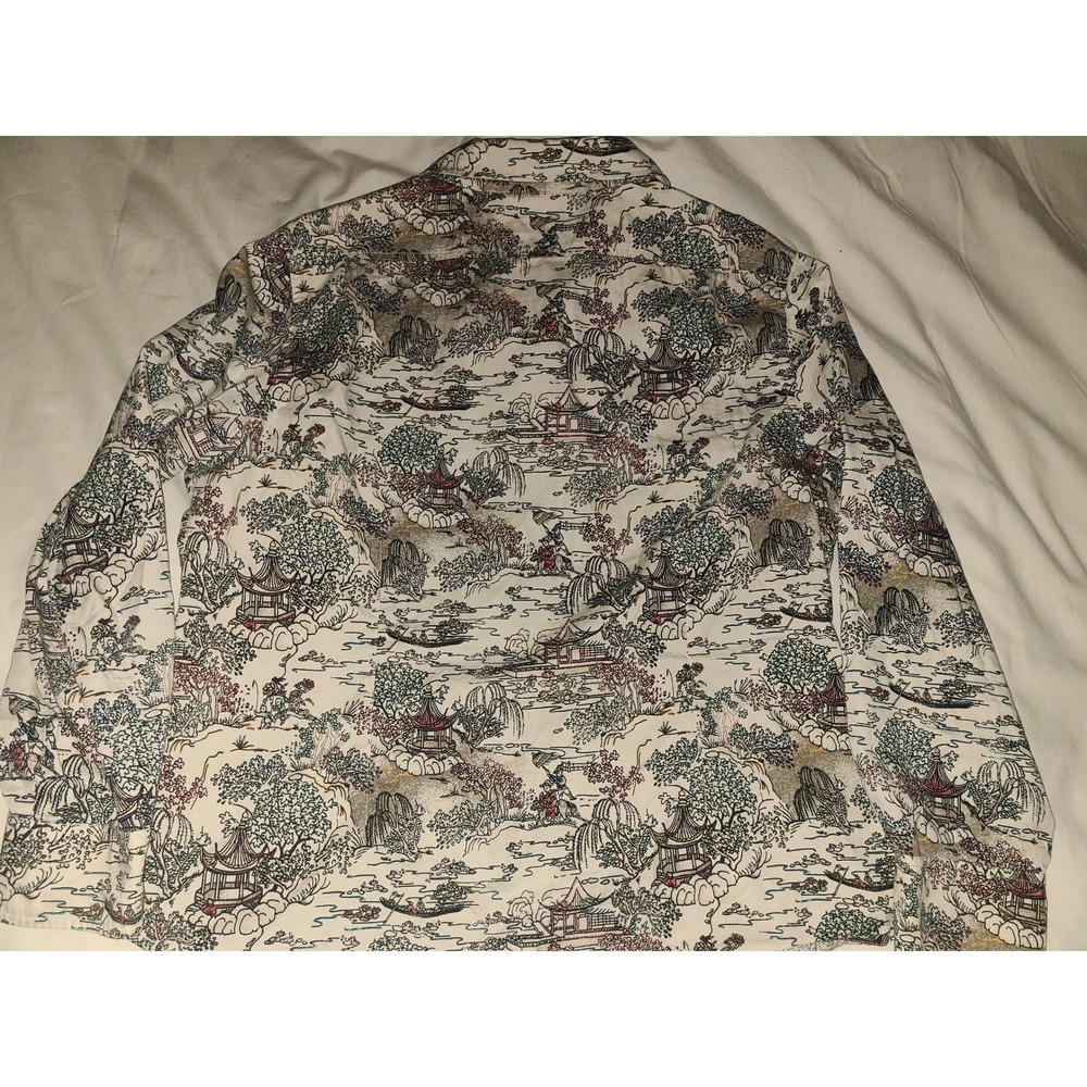 Chico's Asian Landscape Print Button Up Shirt Women Size M Long Sleeve Collared - Picture 3 of 13